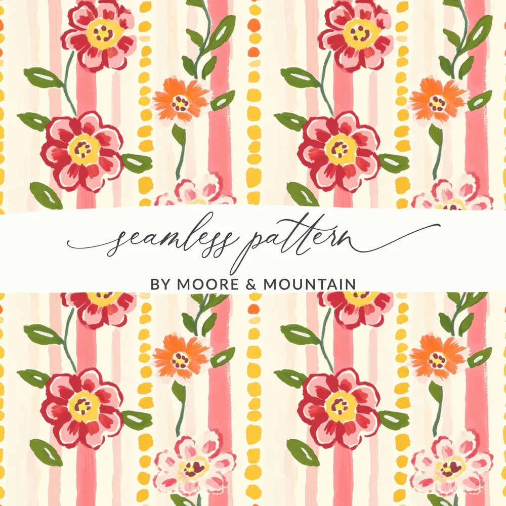 Floral Digital Paper, Vintage Flower Pattern, Seamless Flower Design, Scrapbook Paper, Fabric Design, Digital Download - Moore and Mountain
