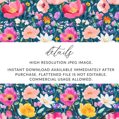 Floral Digital Paper, Watercolor Flower Pattern, Seamless Flower Design, Flower Background, Fabric Print, Scrapbook Paper, Digital - Moore and Mountain