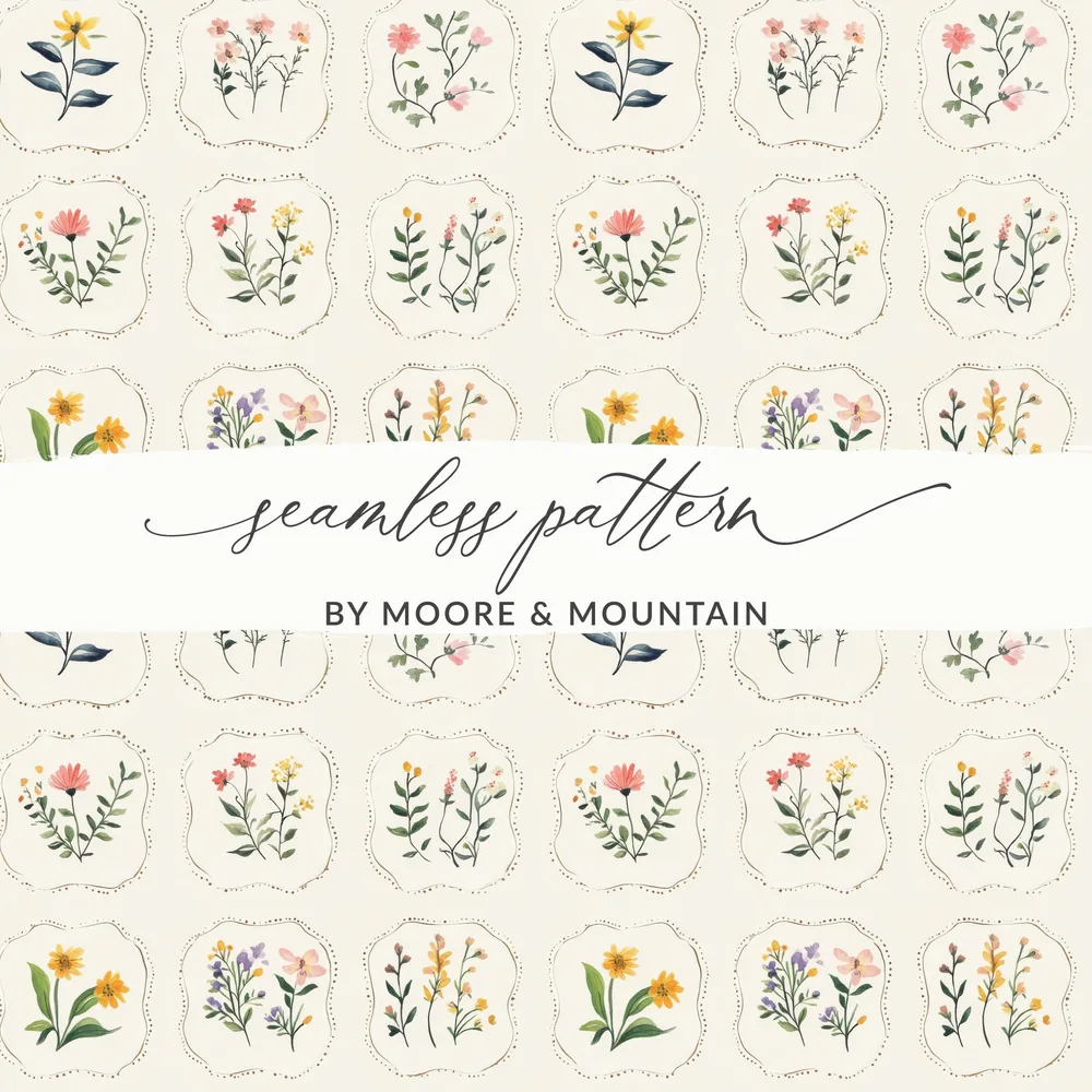 Floral Digital Paper, Watercolor Flower Seamless Pattern, Botanical Printable Design, Scrapbook Paper Digital Download, Floral Art Design - Moore and Mountain