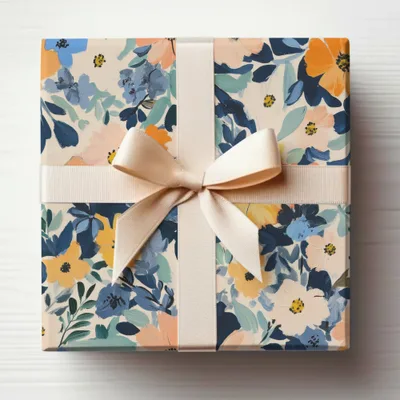 Elegant Floral Design Gift Box with Cream Ribbon