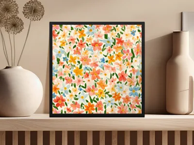 Colorful Floral Pattern Framed Art Print Decor Piece