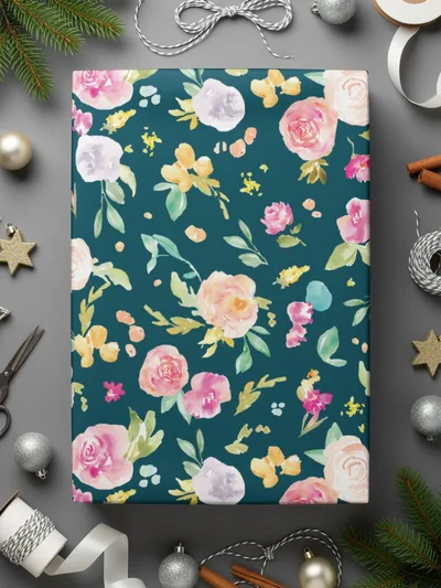 Floral Digital Paper, Watercolor Flowers Pattern, Seamless Teal Background, Fabric Design, Scrapbooking Paper, Digital Download - Moore and Mountain