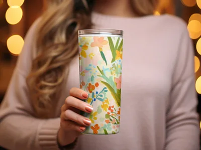 Floral Abstract Pattern Thermal Insulated Tumbler Cup