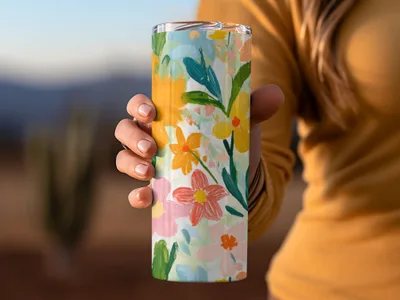 Colorful Floral Pattern Insulated Travel Tumbler Cup