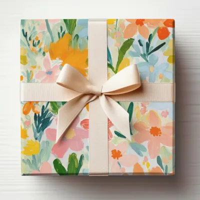 Colorful Floral Gift Box with Ribbon Bow