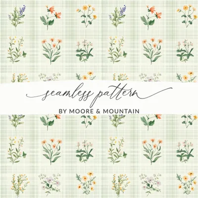 Floral Digital Paper, Watercolor Flowers, Seamless Pattern, Plaid Background, Botanical Print, Digital Download, Fabric Design, Scrapbooking