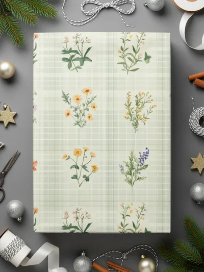 Floral Digital Paper, Watercolor Flowers, Seamless Pattern, Plaid Background, Botanical Print, Digital Download, Fabric Design, Scrapbooking - Moore and Mountain