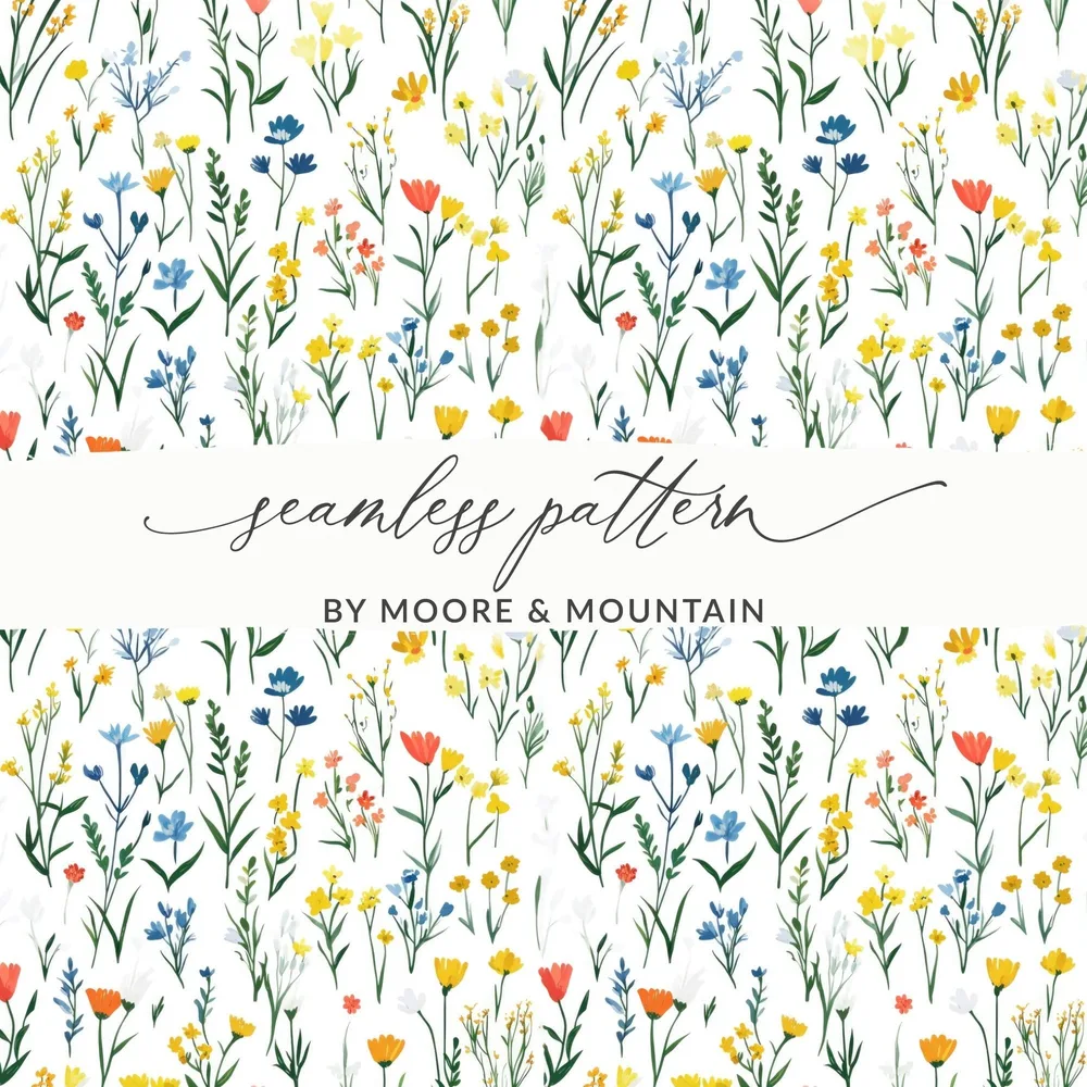 Floral Digital Paper, Wildflower Seamless Pattern, Botanical Print, Colorful Flowers, Fabric Design, Scrapbooking Paper, Digital Download - Moore and Mountain