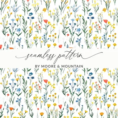 Floral Digital Paper, Wildflower Seamless Pattern, Botanical Print, Colorful Flowers, Fabric Design, Scrapbooking Paper, Digital Download