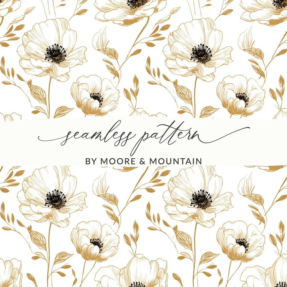 Floral Digital Pattern, Gold Flowers, Seamless Design, Printable Background, Flower Pattern Digital Paper, Botanical Pattern Digital - Moore and Mountain