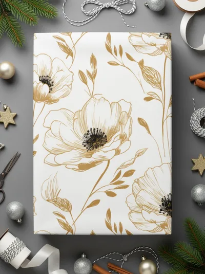 Floral Digital Pattern, Gold Flowers, Seamless Design, Printable Background, Flower Pattern Digital Paper, Botanical Pattern Digital - Moore and Mountain