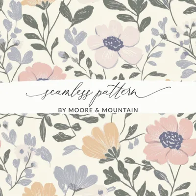 Neutral Floral Digital Seamless Pattern, Pastel Flower Digital Paper, Blush Peach Floral Repeat Pattern