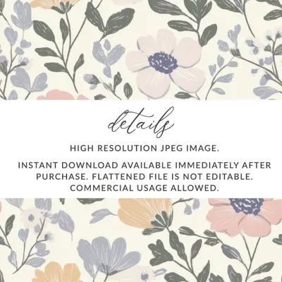 Floral Digital Seamless Pattern, Pastel Flower Digital Paper, Blush Peach Botanical Print, Fabric Design, Scrapbook Paper Digital - Moore and Mountain