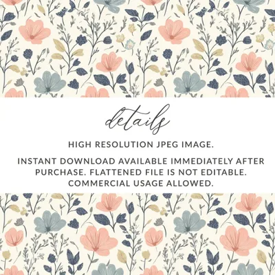 Ditsy Floral Digital Seamless Pattern, Pink and Blue Flowers, Commercial Use, Print on Demand, 12x12 JPEG, Cute Floral Fabric Design - Moore and Mountain