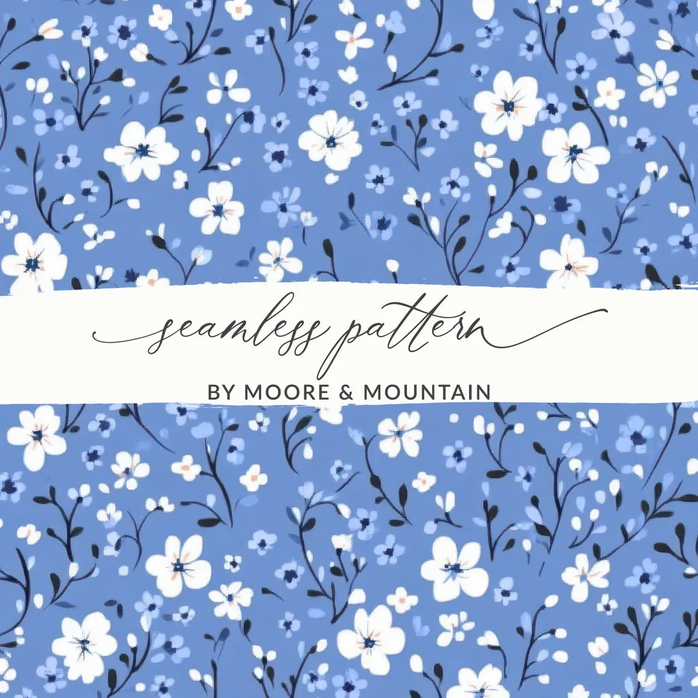 Elegant Blue Floral Seamless Pattern by Moore & Mountain