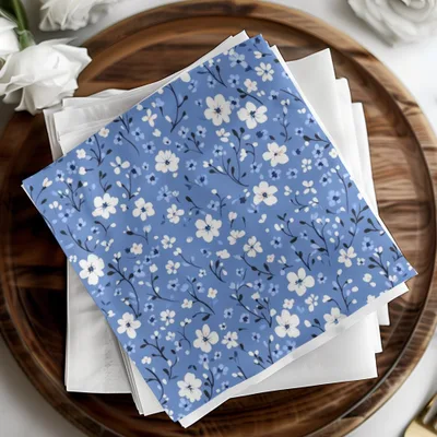 Elegant Blue Floral Design Square Napkins Product