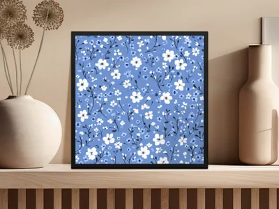 Blue Floral Pattern with White Flowers Fine Art Print