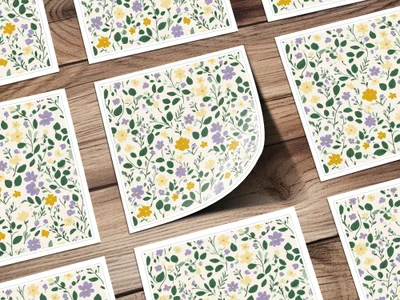 Floral Pattern Stickers with Yellow and Purple Blossoms
