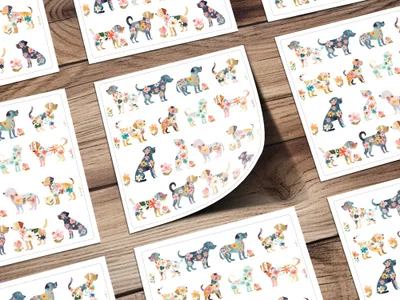 Floral Dogs Digital Paper, Watercolor Puppies Pattern, Spring Seamless Dogs Art, Cute Animal Print, Baby Fabric Design, Pet Illustration - Moore and Mountain