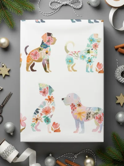 Floral Dogs Digital Paper, Watercolor Puppies Pattern, Spring Seamless Dogs Art, Cute Animal Print, Baby Fabric Design, Pet Illustration - Moore and Mountain