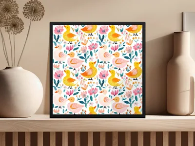 Floral Duck Digital Paper, Seamless Pattern Download, Fabric Design, Scrapbooking Paper, Cute Ducks and Flowers, Digital Files - Moore and Mountain