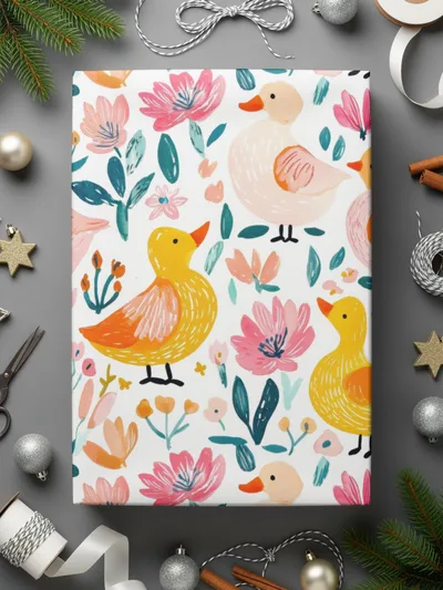 Floral Duck Digital Paper, Seamless Pattern Download, Fabric Design, Scrapbooking Paper, Cute Ducks and Flowers, Digital Files - Moore and Mountain
