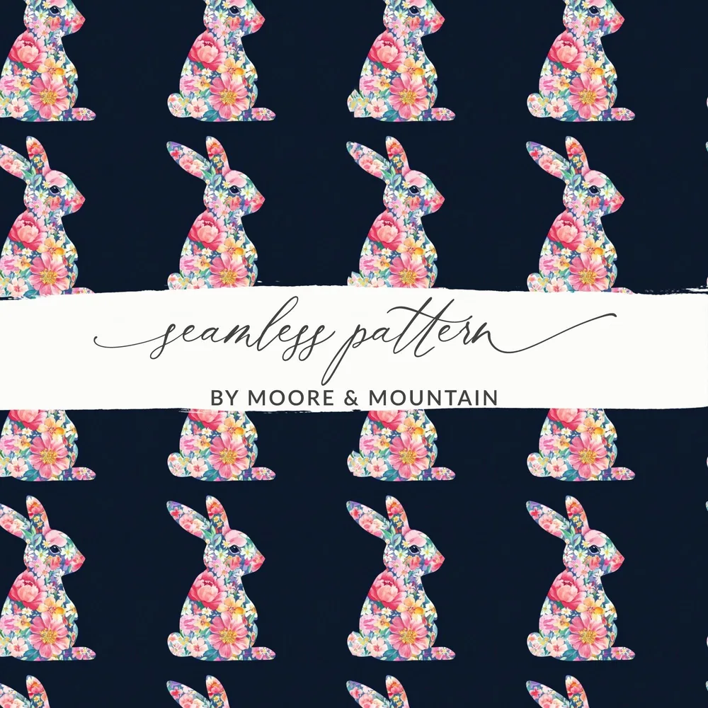 Floral Easter Bunny Silhouette Seamless Pattern Digital - Moore and Mountain