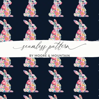 Floral Easter Bunny Silhouette Seamless Pattern Digital