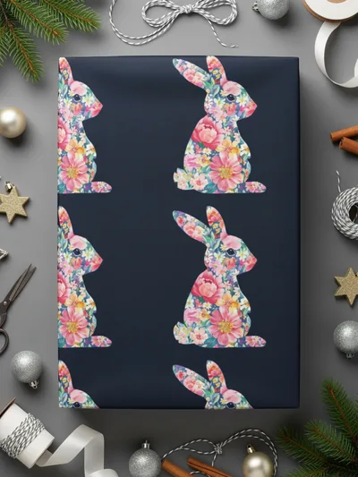 Floral Easter Bunny Silhouette Seamless Pattern Digital - Moore and Mountain