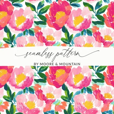 Floral Explosion Vibrant Brushstrokes Artistic Design Digital Seamless Pink Peonies Pattern Background
