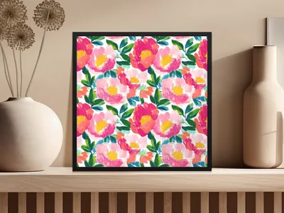 Floral Explosion Vibrant Brushstrokes Artistic Design Digital Seamless Pink Peonies Pattern Background - Moore and Mountain