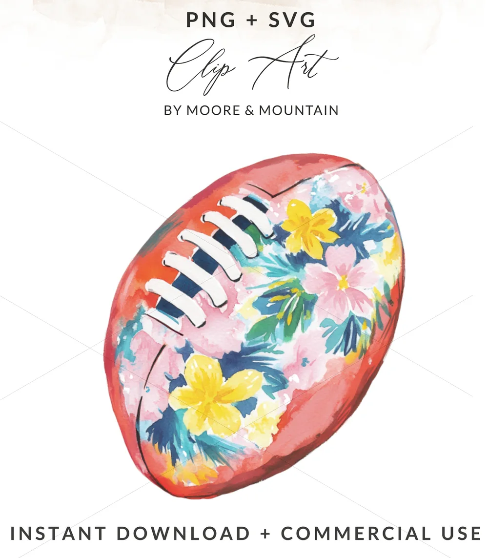 Floral Football PNG Sublimation Design, Watercolor Game Day Clipart, Preppy Coquette Sports Graphic, Football Mom Digital Download PNG