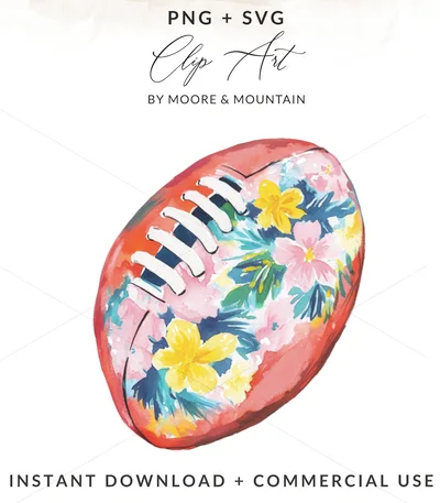 Floral Football PNG Sublimation Design, Watercolor Game Day Clipart, Preppy Coquette Sports Graphic, Football Mom Digital Download PNG
