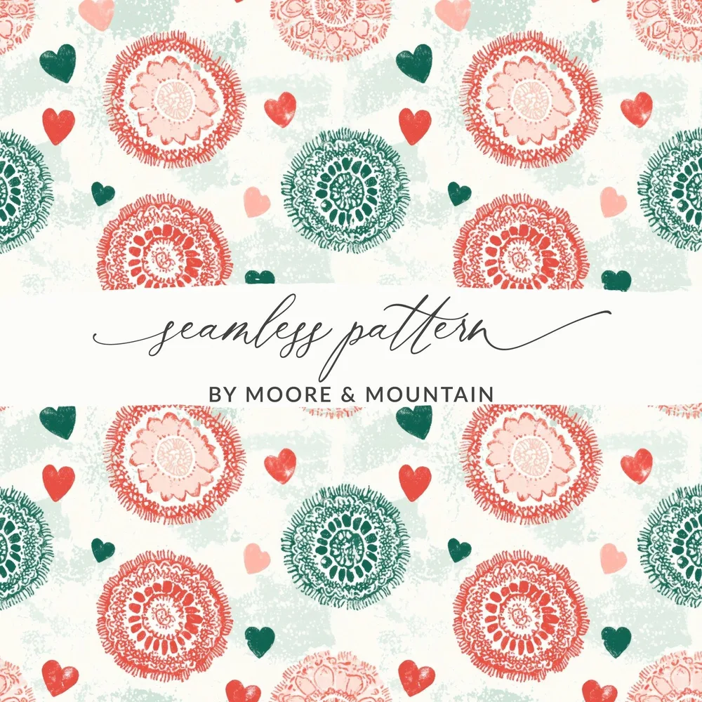 Floral Heart Digital Paper, Seamless Pattern, Flower Digital Download, Scrapbook Paper, Fabric Design, Valentine's Day Pattern - Moore and Mountain