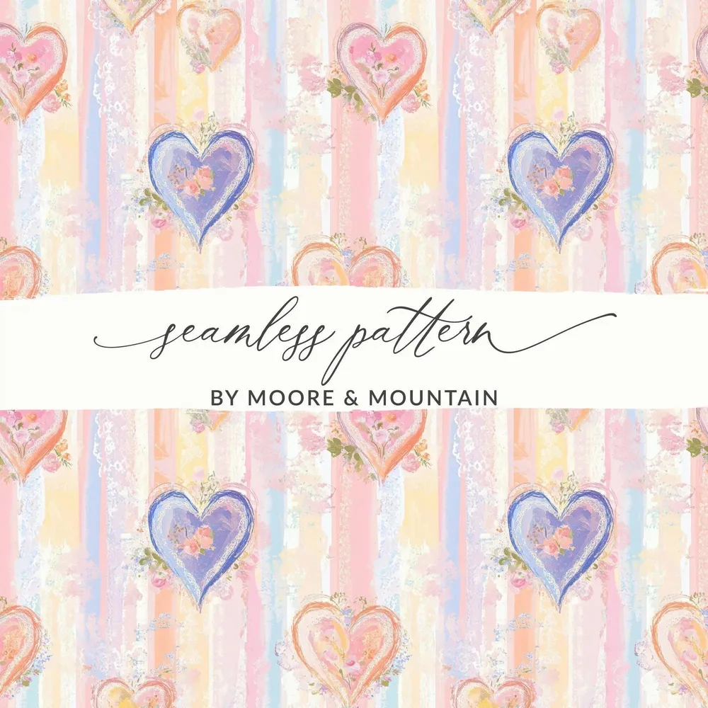 Floral Heart Digital Seamless Pattern, Pastel Colors Digital Paper Pack, Romantic Heart Backgrounds, Repeating Heart Print Digital - Moore and Mountain