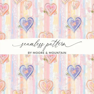 Floral Heart Digital Seamless Pattern, Pastel Colors Digital Paper Pack, Romantic Heart Backgrounds, Repeating Heart Print Digital