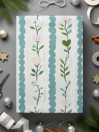 Floral Heart Seamless Pattern, Digital Paper, Blue Stripe Texture, Fabric Design, Scrapbooking, Printable Backgrounds, Digital Download - Moore and Mountain