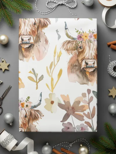 Floral Highland Cow Digital Paper, Seamless Pattern, Cow Print, Farmhouse, Rustic Chic, JPEG Files, Animal Design, Digital Download - Moore and Mountain