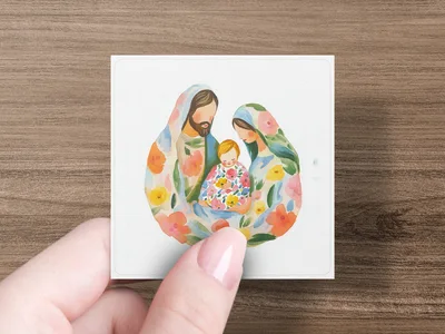 Floral Holy Family Art Digital Print, Watercolor Nativity Wall Art, Modern Christian Baby Shower Gift, Boho Jesus Mary Joseph Printable PNG