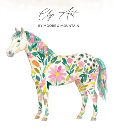 Floral Horse Watercolor Digital Print, Boho Horse Wall Art for Nursery Decor, Equestrian Gift, Whimsical Animal Art, Nature Lover Download