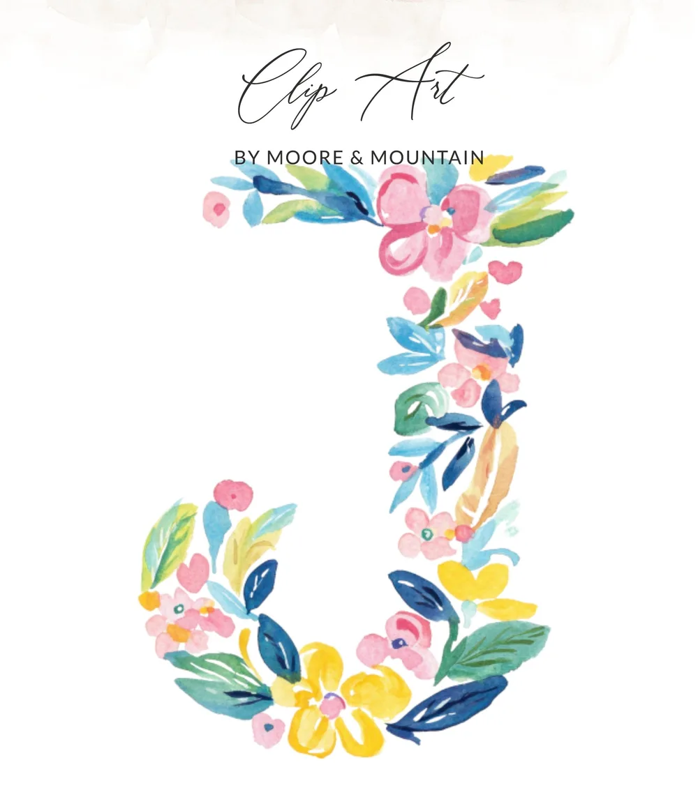 Floral J Watercolor Clipart, Vibrant Preppy Letter J PNG Digital Download, Hand Painted Boutique Graphic, Commercial Use, Instant Art