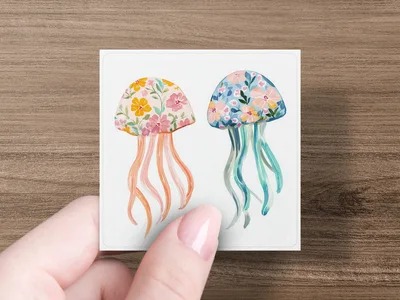 Floral Jellyfish PNG Digital Download, Watercolor Ocean Floral Clipart, Coastal Nursery Wall Art, Sea Animal Sublimation Design PNG