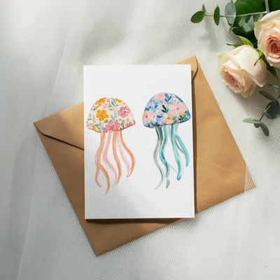 Floral Jellyfish PNG Digital Download, Watercolor Ocean Floral Clipart, Coastal Nursery Wall Art, Sea Animal Sublimation Design PNG