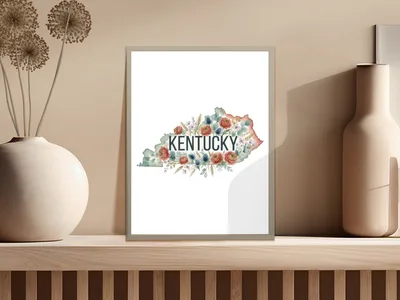 Floral Kentucky State PNG Clipart Bundle, Watercolor Wildflower Map Sublimation Design, Southern State Pride Digital Download Graphics