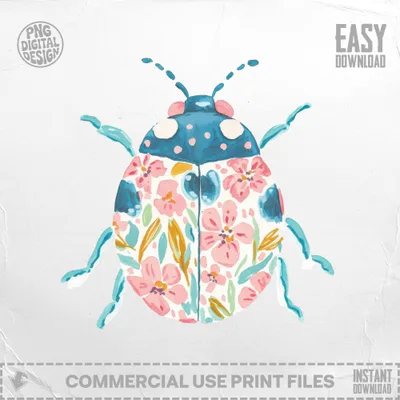 Watercolor ladybug with floral pattern and "Easy Download" text.