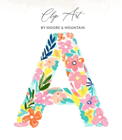 Floral Letter A Clipart, Watercolor Preppy PNG, Vibrant Pastel Initial, Bright Girly Alphabet, Hand Painted Digital Download, Whimsical