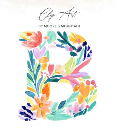 Floral Letter B SVG, Watercolor Initial Monogram B Digital File, Preppy Clip Art Alphabet Design, Boho Nursery Decor Instant Download