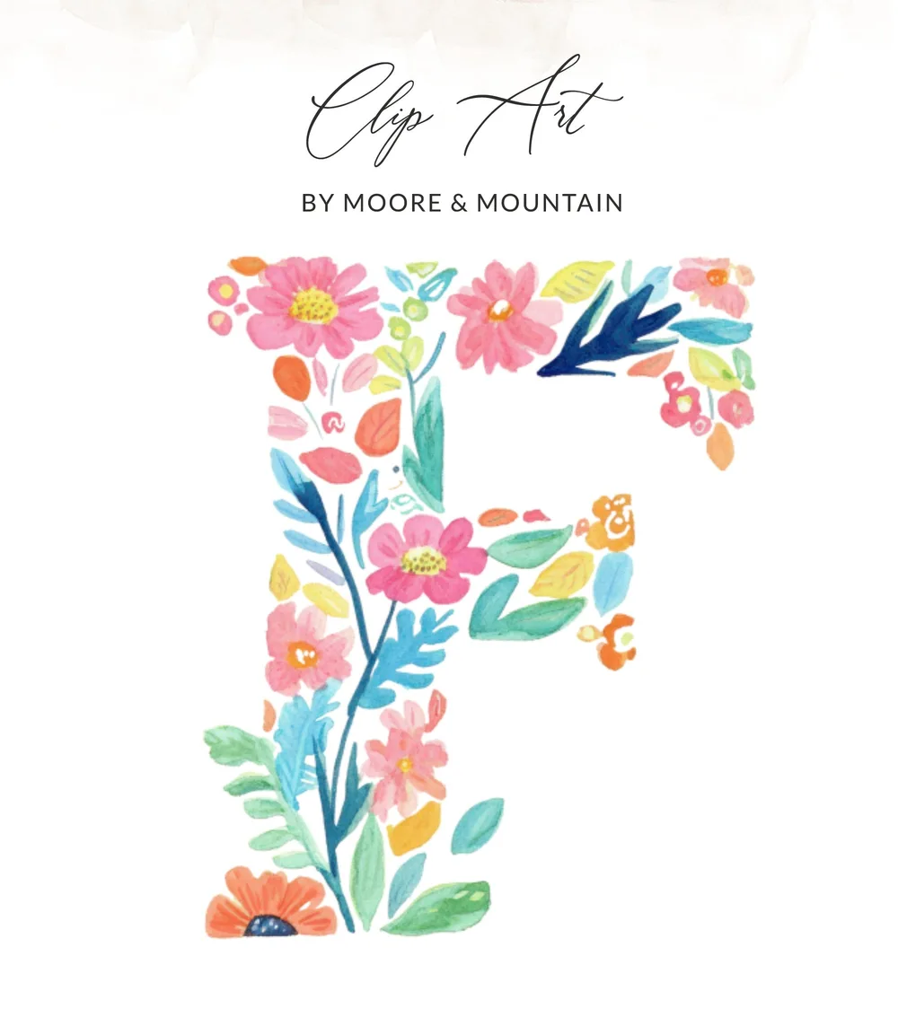 Floral letter F clip art by Moore & Mountain.
