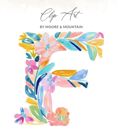 Floral Letter F Watercolor Clipart Digital, Vibrant Pastel PNG, Preppy Initial, Tropical Art, Bright Girly Illustration, Instant Download