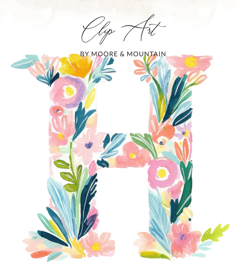 Floral letter H with "Clip Art by Moore & Mountain" text.
